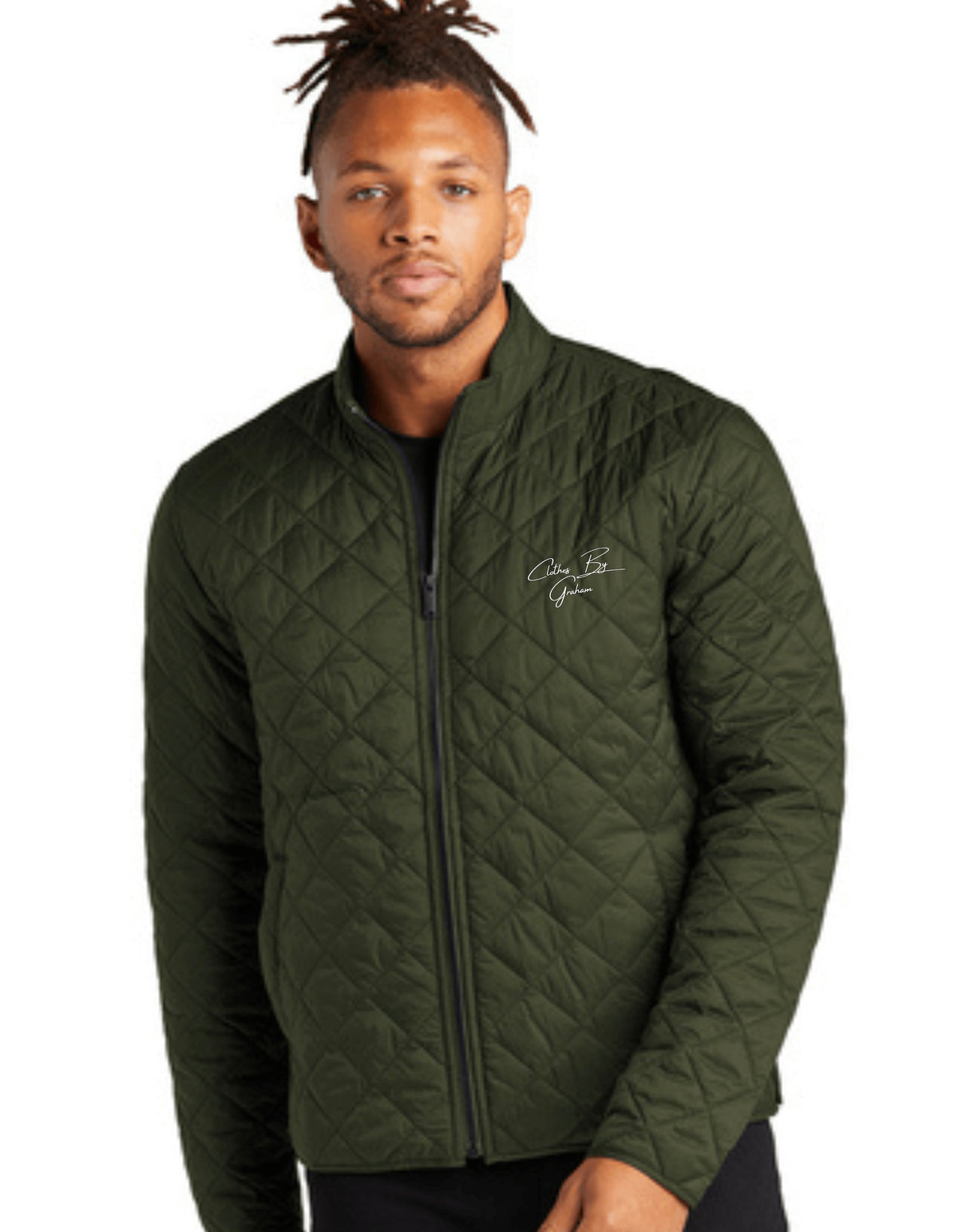 Mens Olive Quilted Full-Zip Jacket