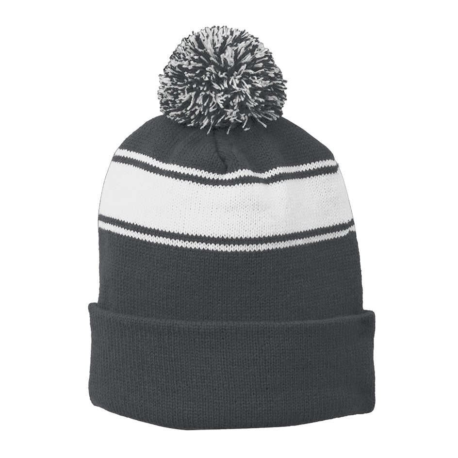 Grey Stripe Pom Beanie