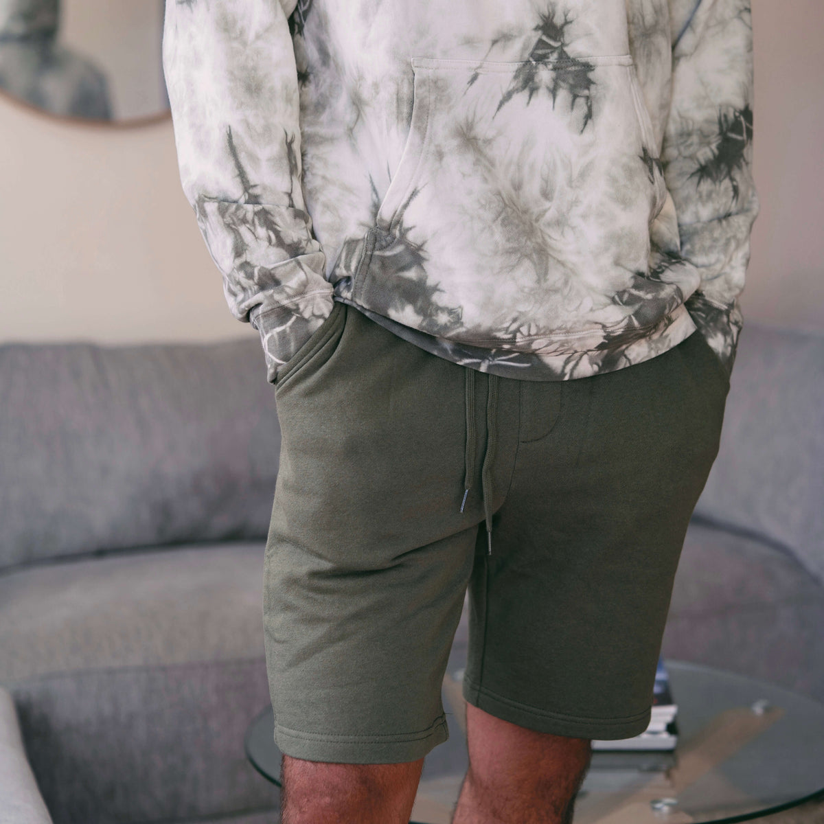 Mens Army Green Sweat Shorts