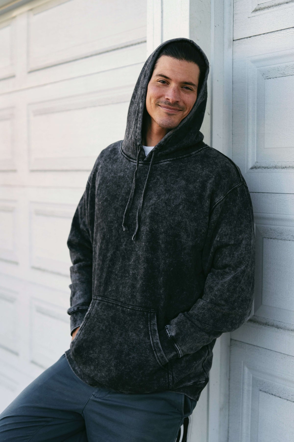 Mens Black Mineral Wash Hoodie