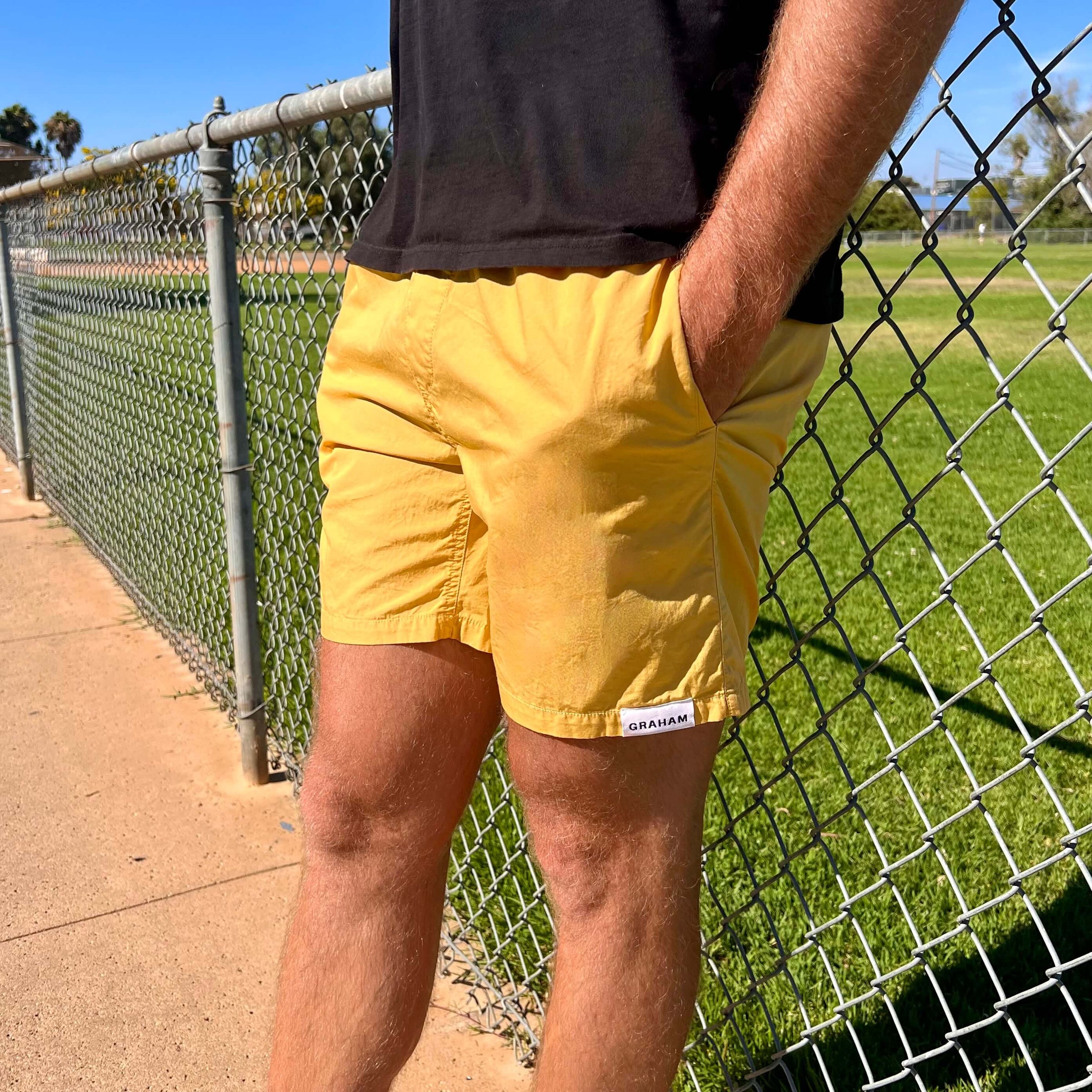 Men's Yellow Hoochie Daddy 5 inch Inseam Shorts 32 / Mustard
